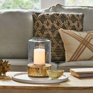 Home accessories McClellan Boho Handcrafted Mango Wood Hurricane Candle Holder, Natural and Gold
