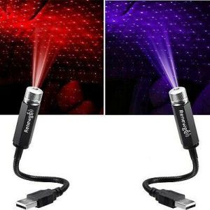 2-PACK Renewgoo USB LED Star Projector Neon Car Roof Interior Light, Red/Purple