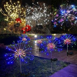 Max 4 PCS 150 LED Solar Firework Light Outdoor Garden 50 Copper Wire String Lamp