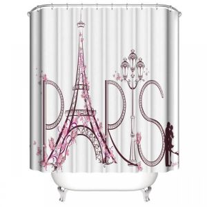 Watercolor Decor Paris Eiffel Tower Pattern Shower Curtain Waterproof Polyester Fabric Bathroom Non-Slip Mats Toilet Rug Set