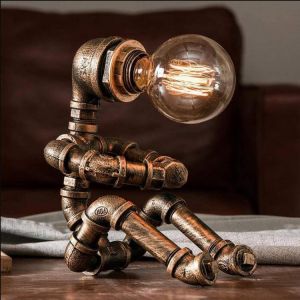 Retro Table Lamp Industrial Iron Pipe Robot Style Adjustable Anti-fouling Anti-rust Easy To Install Saving Space without Bulb