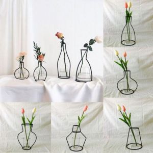 Home accessories Flowers & Plants Home Party Decoration Retro Iron Line Flowers Vase Metal Plant Holder Modern Solid Home Decor Nordic Styles Iron Vase