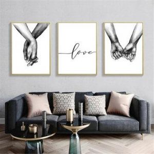 Holding Hand Black And White Picture Cambric Prints Painting Love Wall Sticker Home Decor