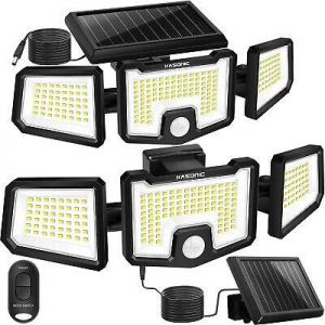 2 Pack Security Solar Lights Outdoor 2500LM LED 6500K Super Bright Motion Sensor