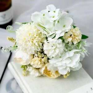 Artificial Flowers Peony Bouquet Silk Fake Flowers Leaf Wedding Party Home Decor