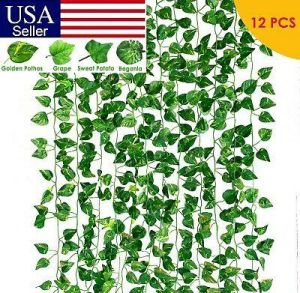 12 PCS Artificial Faux Ivy Leaf Fake Garland Plants Silk Leaves Vine Home Decor