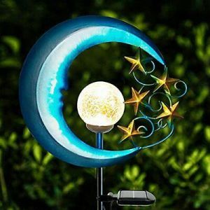 Stars Moon Solar Lights Outdoor - Solar Powered Garden Lights Decorative Blue