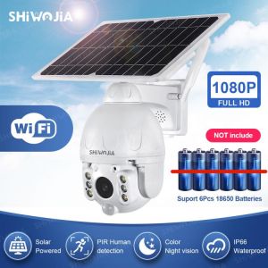 SHIWOJIA Solar Panel Camera Wifi Version PTZ 4X 1080P Outdoor Security Wireless Monitor Waterproof CCTV Smart Home Surveillance
