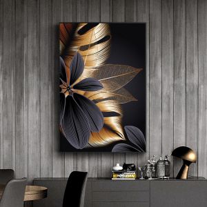 Home accessories Decor Black Golden Plant Leaf Canvas Poster Print Modern Home Decor Abstract Wall Art Painting Nordic Living Room Decoration Picture