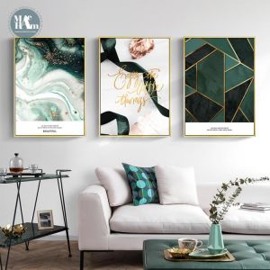 Nordic Mountains rivers geometric figure Wall Art Canvas Painting Gold leaf ribbon Art Poster Print Wall Picture for Living Room