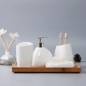 Bathroom Accessories Set Ceramic Soap Dispenser Toothbrush Holder Tumbler Soap Dish Cotton Swab Aromatherapy Household Articles