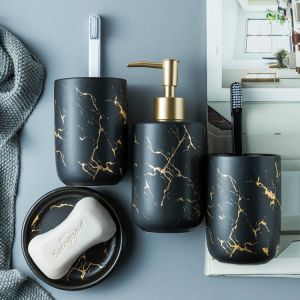 Home accessories bathroom Ceramic imitation marble Bathroom Accessory Set Washing Tools Bottle Mouthwash Cup Soap Toothbrush Holder Household Articles