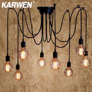 Home accessories Decor KARWEN Nordic Spider Industrial Pendant Lamp E27 Loft Edison Industrial Hanging lamps Length 120cm 150cm 200cm Pendant Lights