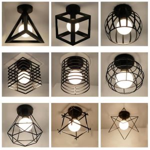 Home accessories Electronics Modern nordic black wrought iron E27 led ceiling lamps for kitchen living room bedroom study balcony porch restaurant cafe hotel