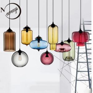 Home accessories Electronics Nordic modern colorful glass bowl pendant lights E27 loft hanging lamps for kitchen living room bedroom restaurant hotel hall