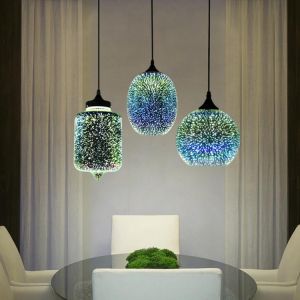Modern 3D colorful fireworks Nordic starry sky hanging glass lampshade chandelier E27 LED kitchen dining living room cafe bar
