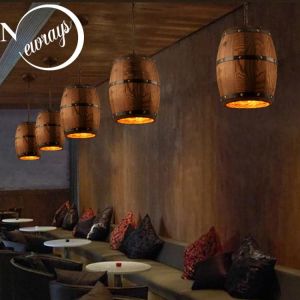 American country natural wood Wine barrel E27 hanging Fixture living room dining room restaurant hotel room cafe kitchen lights
