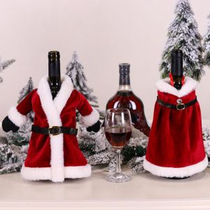 Christmas Decorations for Home Party 1Pc Red Velvet Wine Bottle Cover Dinner Table Decor Noel Decoration 2022 Christmas Gift